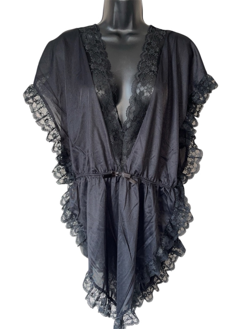 COQUETTE Flutter Sleeve Teddy Romper Lingerie Babydoll Black Lace Size XL